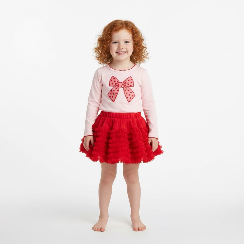 NEW ONE KID 3pc Hot Pink Girls Tulle Skirt‎ Set w/ Tights Bows Ruffled Tutu sz 6
